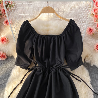 Black A Line Short Dress Simple Black Dress RF0331