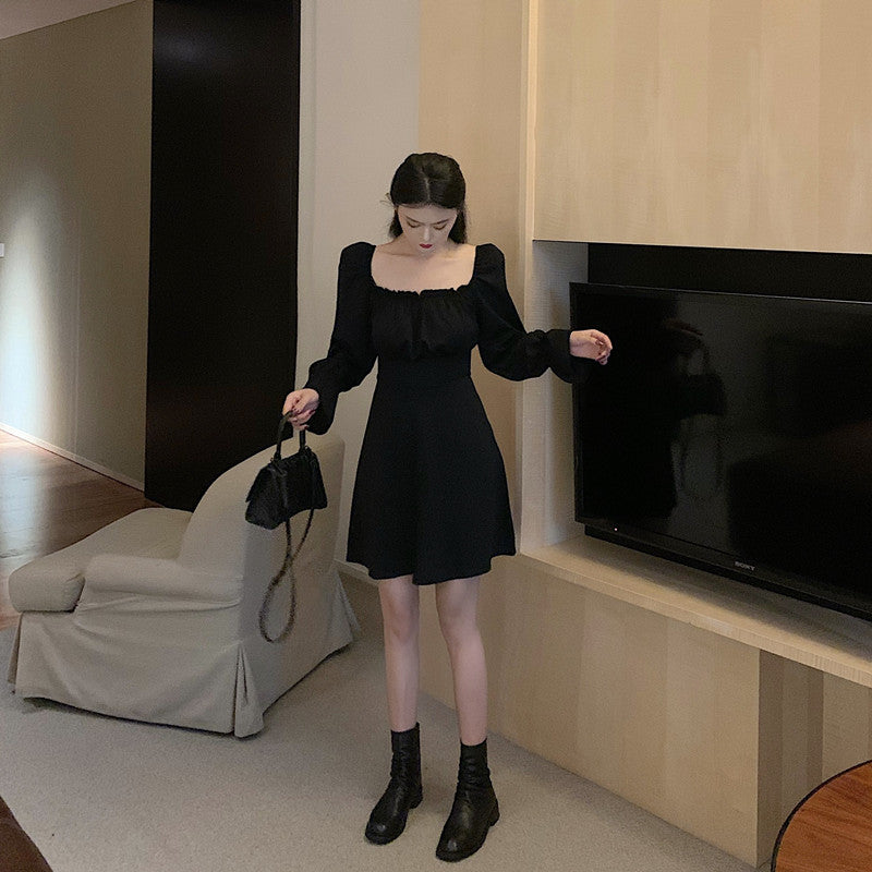 Black A Line Long Sleeve Dress Black Dress RF0329