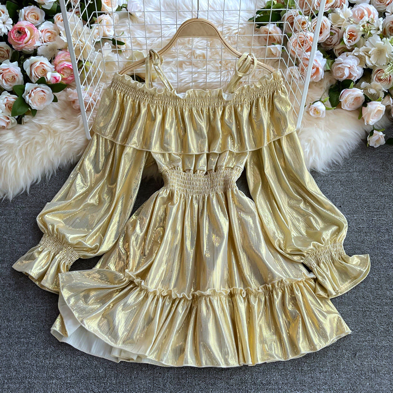 Gold Long Sleeve Dress A Line Fashion Dress RF0327