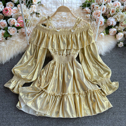 Gold Long Sleeve Dress A Line Fashion Dress RF0327