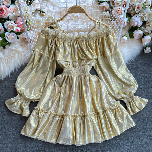 Gold Long Sleeve Dress A Line Fashion Dress RF0327