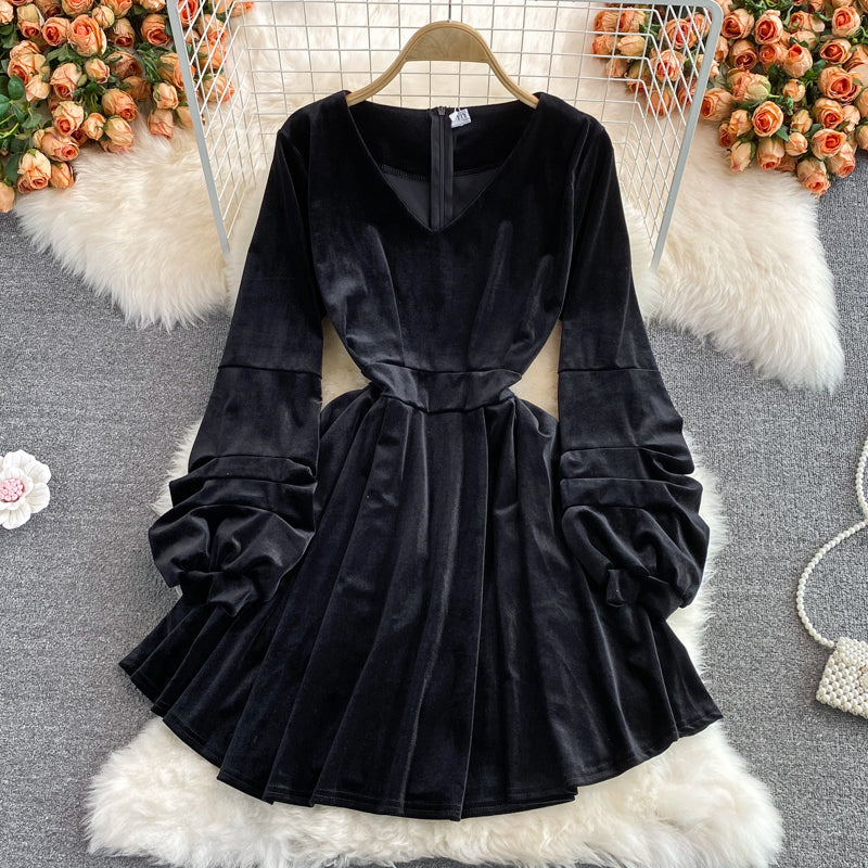 Black V Neck Short Dress Black Fashion Dress RF0326