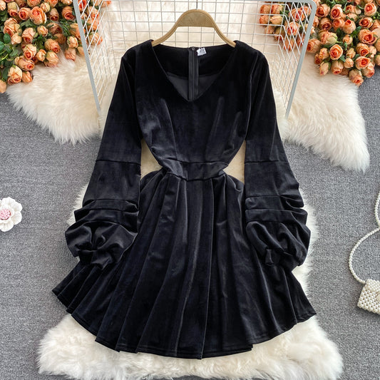 Black V Neck Short Dress Black Fashion Dress RF0326
