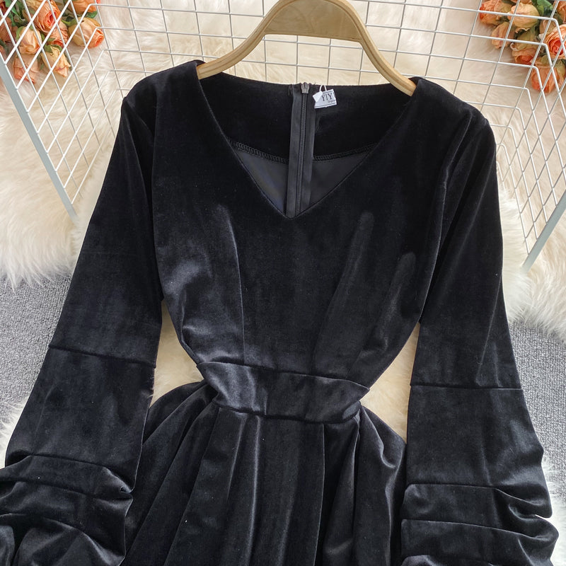 Black V Neck Short Dress Black Fashion Dress RF0326