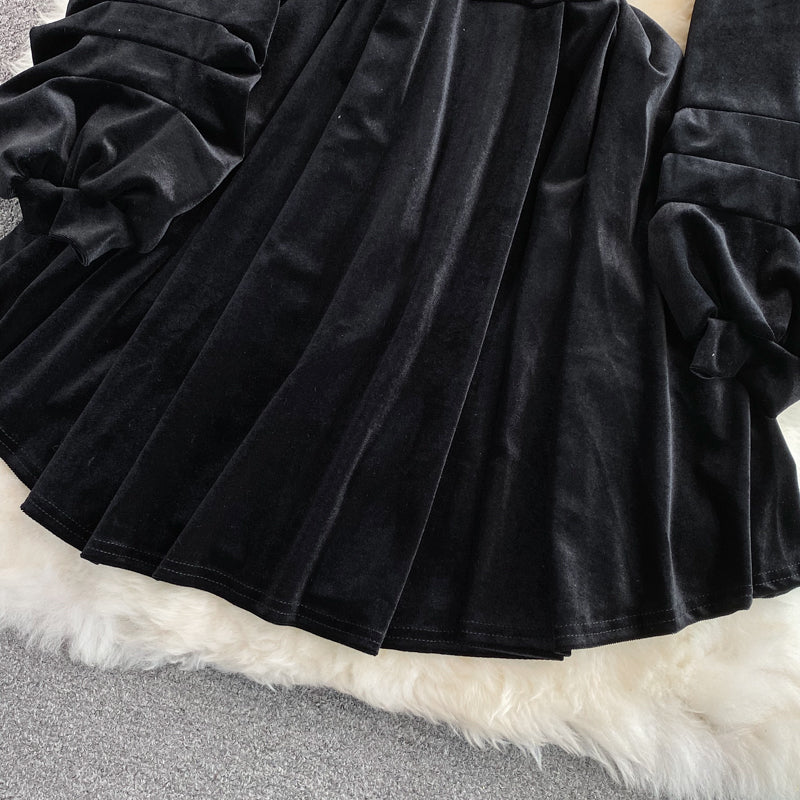 Black V Neck Short Dress Black Fashion Dress RF0326