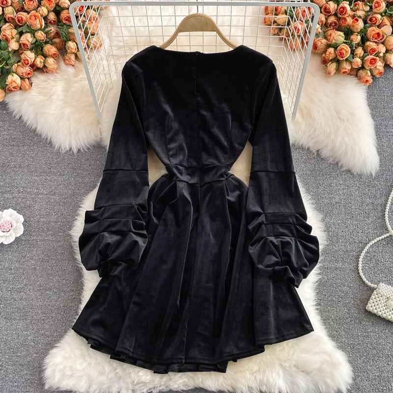 Black V Neck Short Dress Black Fashion Dress RF0326