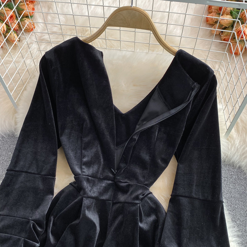 Black V Neck Short Dress Black Fashion Dress RF0326