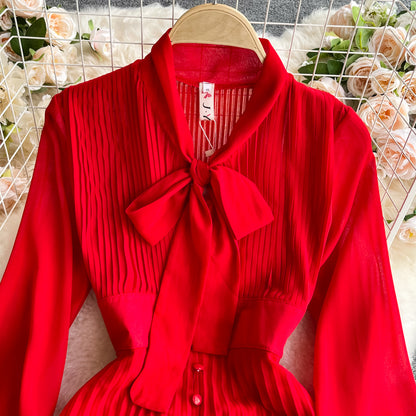 Red Chiffon Long Sleeve Dress Fashion Dress RF0323