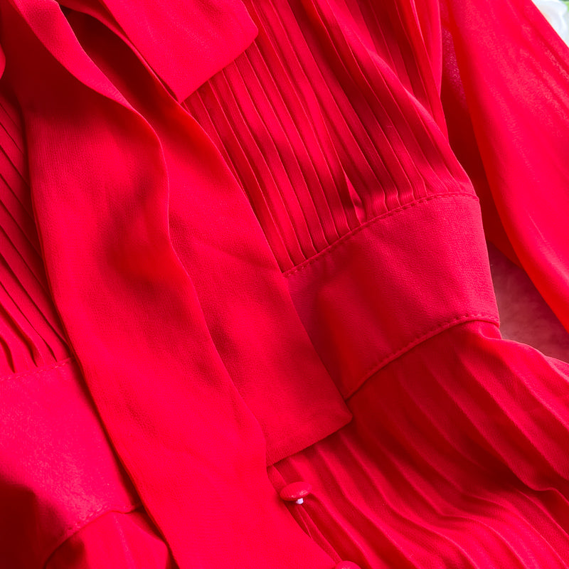 Red Chiffon Long Sleeve Dress Fashion Dress RF0323
