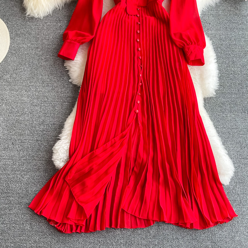 Red Chiffon Long Sleeve Dress Fashion Dress RF0323