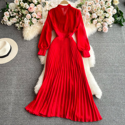 Red Chiffon Long Sleeve Dress Fashion Dress RF0323