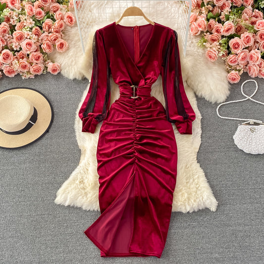 Sexy V-neck Dress With Hip Slits RF0322