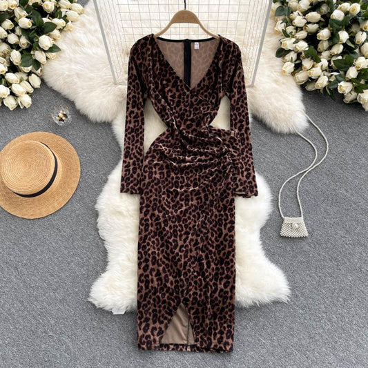 Stylish Leopard Print Long Sleeve Dress RF0319