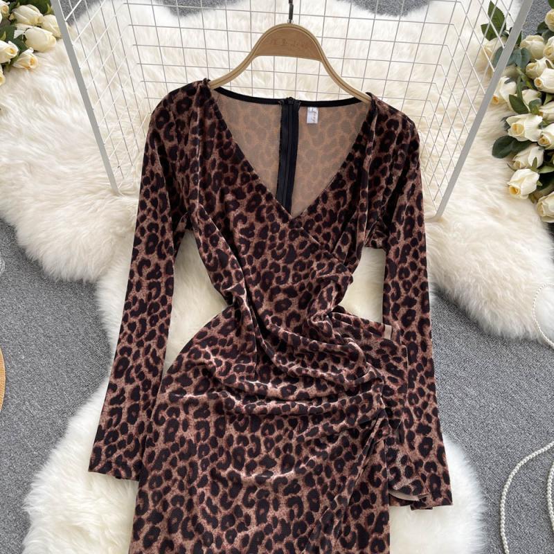 Stylish Leopard Print Long Sleeve Dress RF0319
