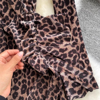Stylish Leopard Print Long Sleeve Dress RF0319