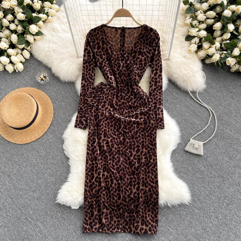 Stylish Leopard Print Long Sleeve Dress RF0319