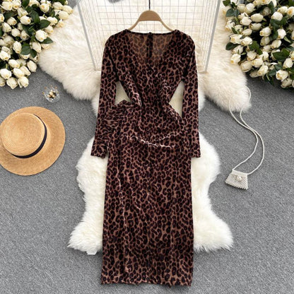 Stylish Leopard Print Long Sleeve Dress RF0319