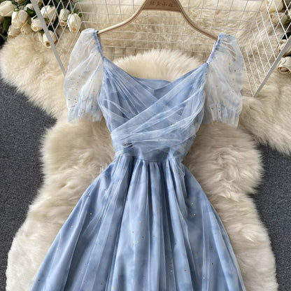 Blue Tulle Short A Line Dress Fashion Dress RF0317