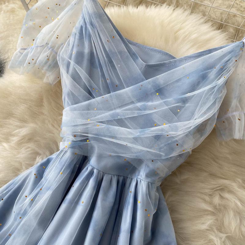 Blue Tulle Short A Line Dress Fashion Dress RF0317