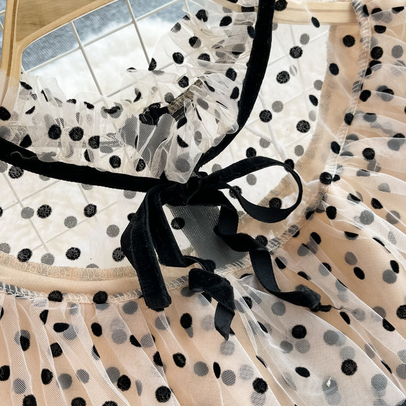 Cute Polka Dot Stitching Long-sleeved Dress RF0316