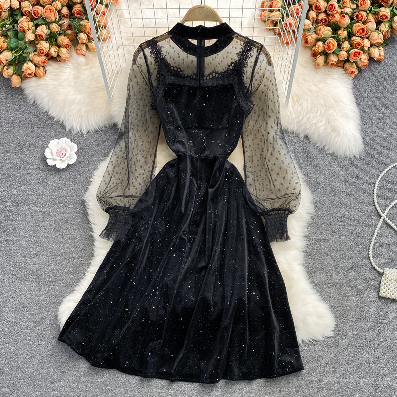 Black A Line Long Sleeve Dress Black Fashion Dress RF0315