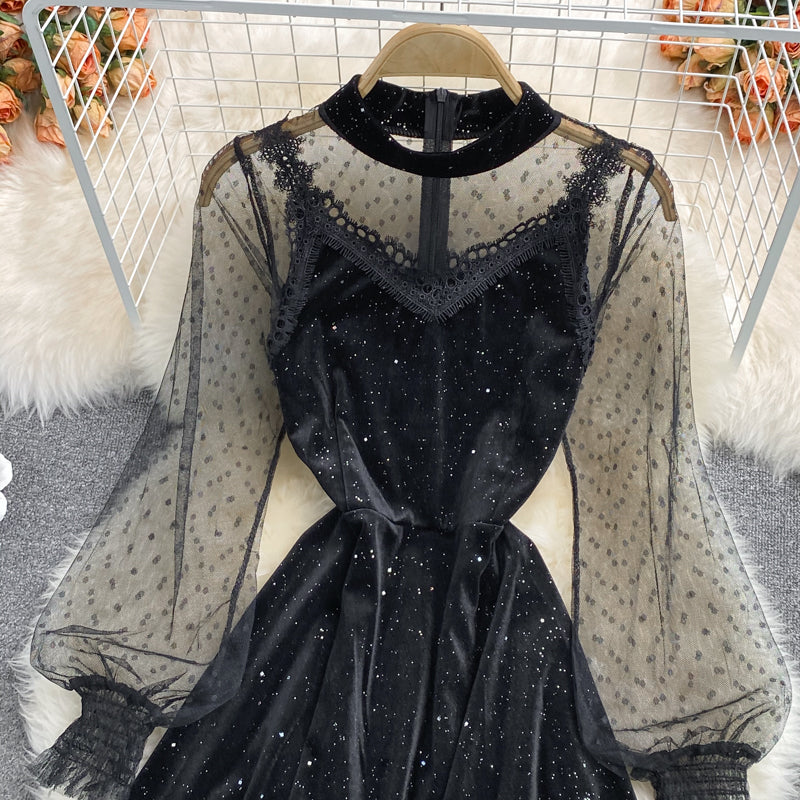 Black A Line Long Sleeve Dress Black Fashion Dress RF0315