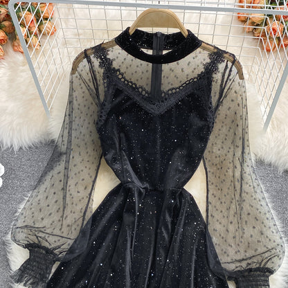 Black A Line Long Sleeve Dress Black Fashion Dress RF0315