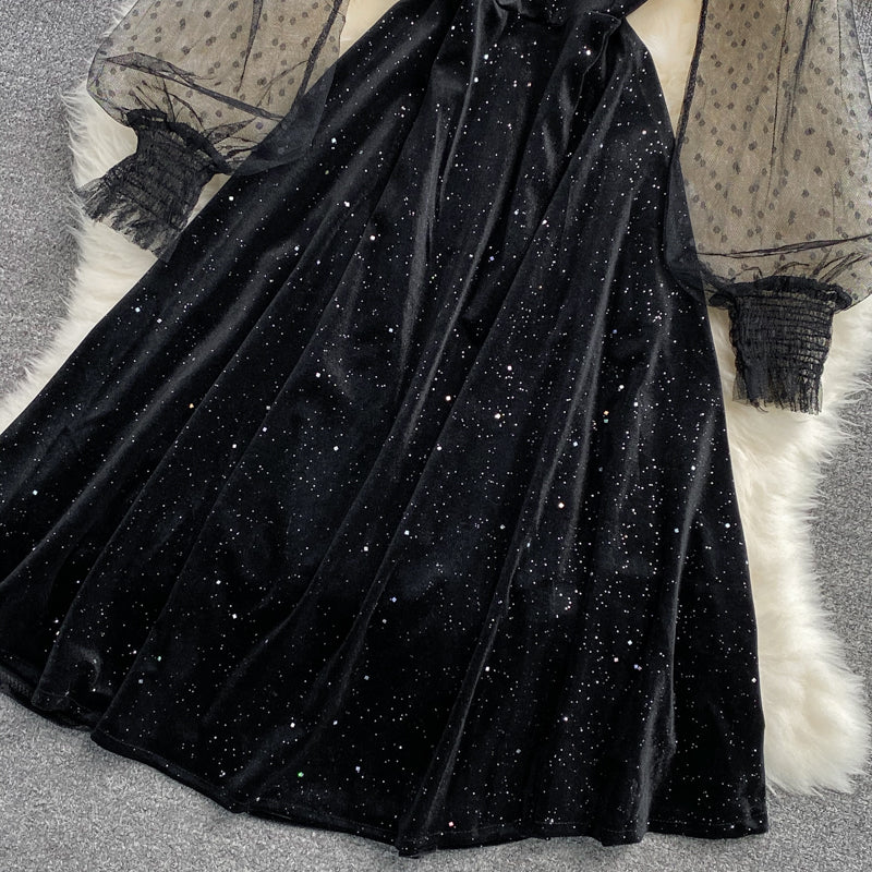 Black A Line Long Sleeve Dress Black Fashion Dress RF0315