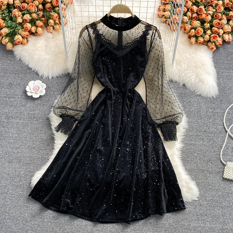 Black A Line Long Sleeve Dress Black Fashion Dress RF0315