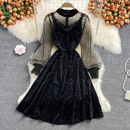 Black A Line Long Sleeve Dress Black Fashion Dress RF0315
