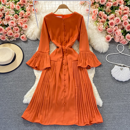 Orange A Line Long Sleeve Dress Fashion Dress RF0314