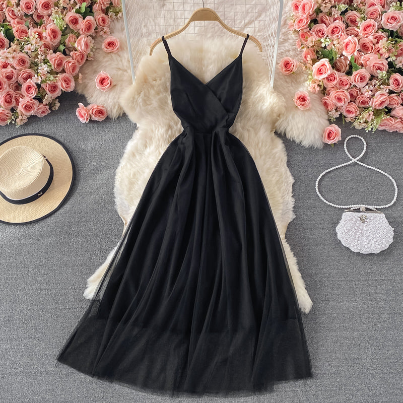 Simple V Neck Tulle Short Dress Black Party Dress  RF0312