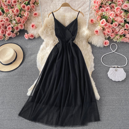 Simple V Neck Tulle Short Dress Black Party Dress  RF0312
