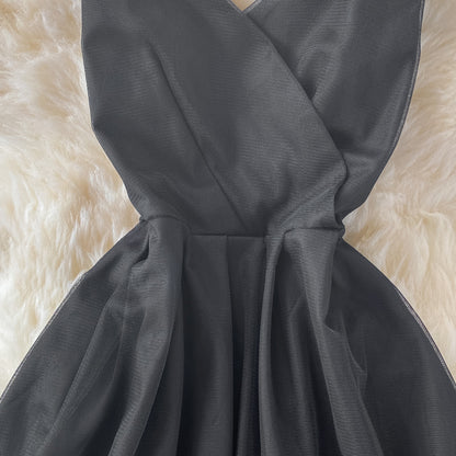 Simple V Neck Tulle Short Dress Black Party Dress  RF0312
