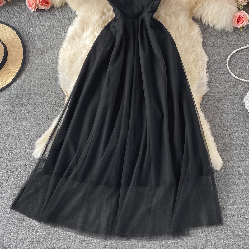 Simple V Neck Tulle Short Dress Black Party Dress  RF0312