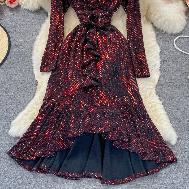 Shiny V Neck Sequins Dress Fashion Dress RF0308