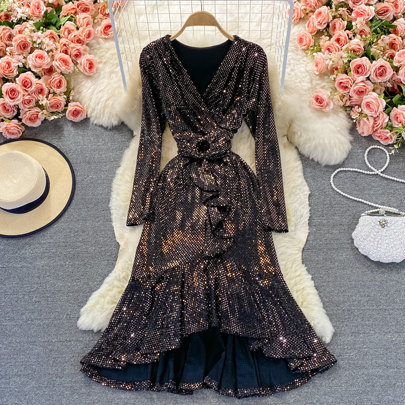 Shiny V Neck Sequins Dress Fashion Dress RF0308