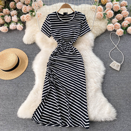 Simple Striped Round Neck Dress Fashion Dress RF0307