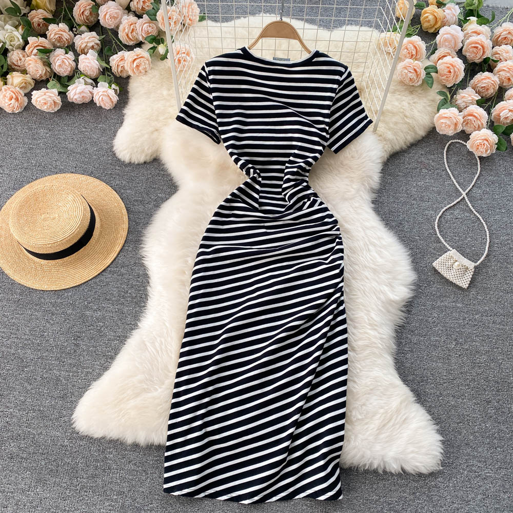 Simple Striped Round Neck Dress Fashion Dress RF0307