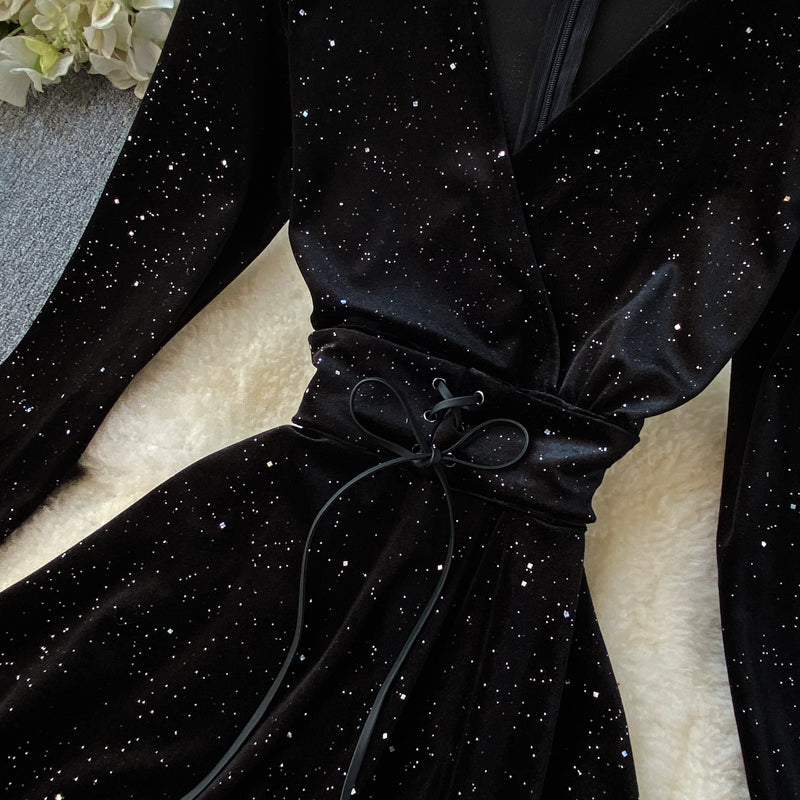 Black V Neck Long Sleeve Dress Fashion Dress RF0306