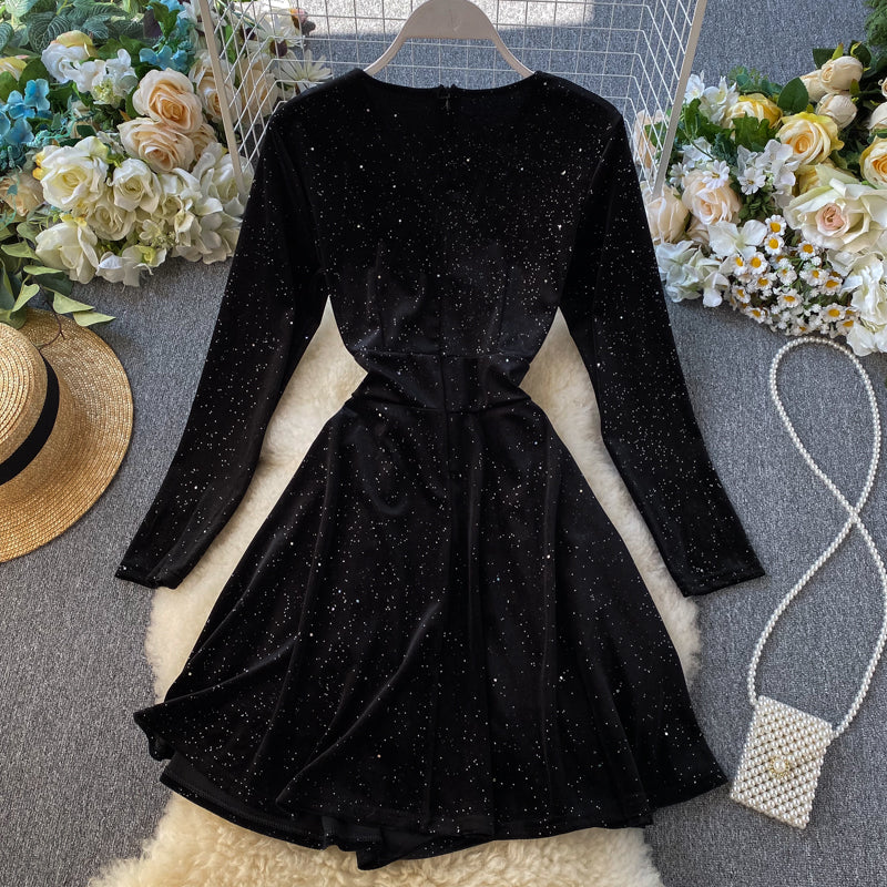 Black V Neck Long Sleeve Dress Fashion Dress RF0306