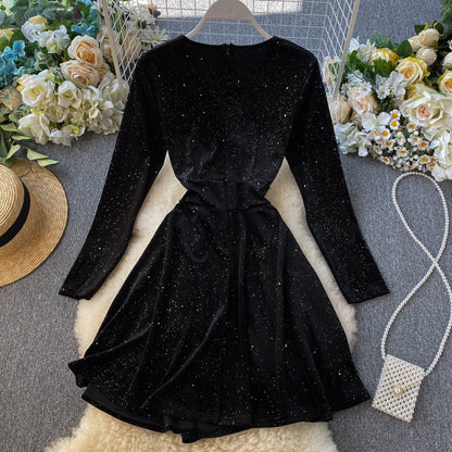 Black V Neck Long Sleeve Dress Fashion Dress RF0306