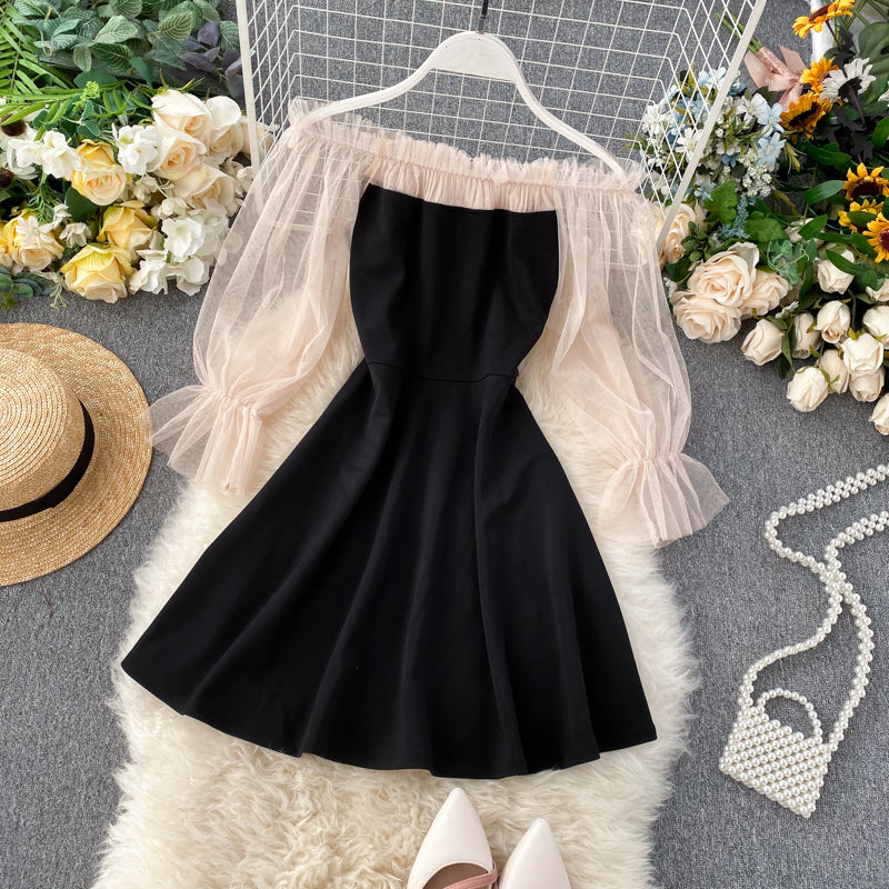 Cute Black Short Dress Long Sleeve Dress RF0304