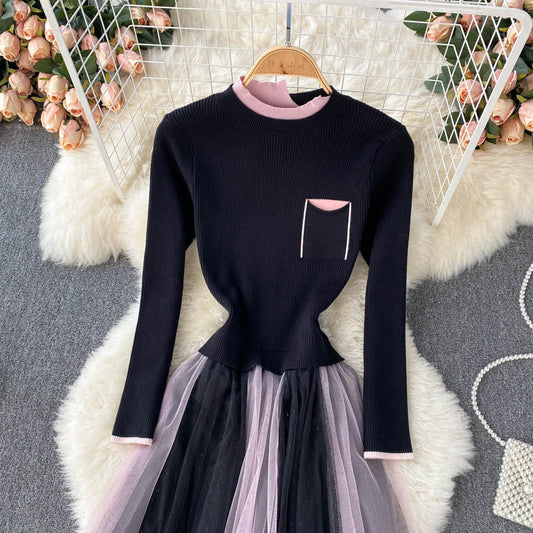 Black Tulle Long Sleeve Dress A Line Fashion Dress RF0303