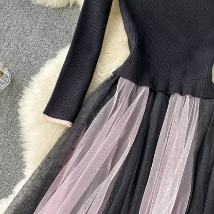 Black Tulle Long Sleeve Dress A Line Fashion Dress RF0303