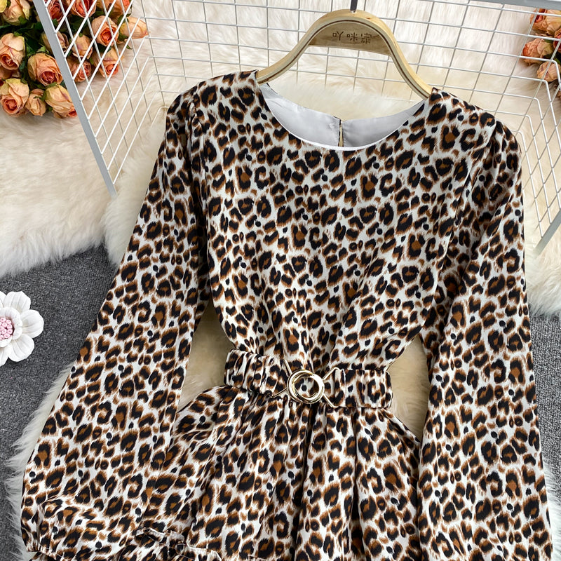 Fashionable Leopard Print Long Sleeve Dress RF0302