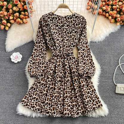 Fashionable Leopard Print Long Sleeve Dress RF0302