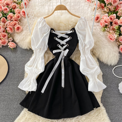 Black Long Sleeve Dress A Line Lace Up Dress RF0300