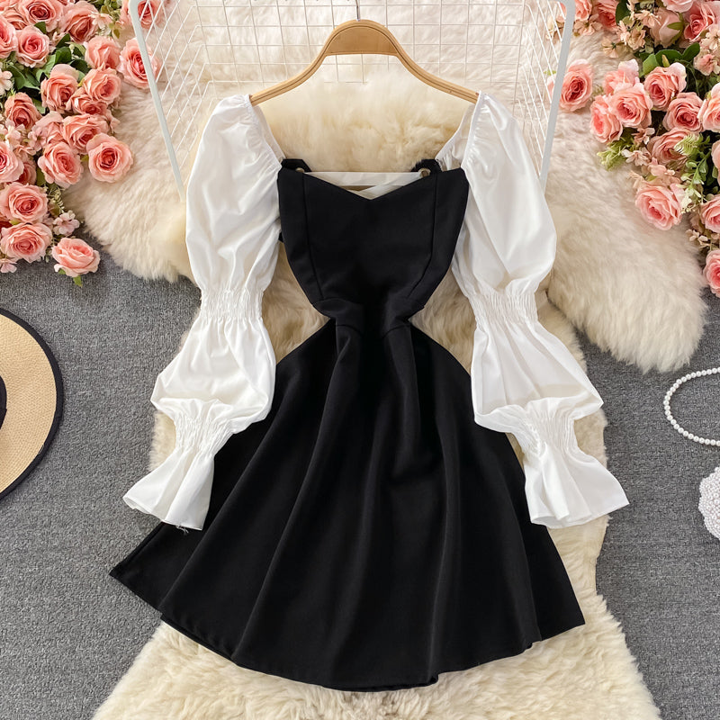 Black Long Sleeve Dress A Line Lace Up Dress RF0300