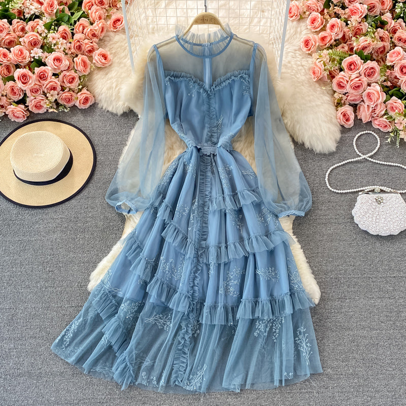 Blue Tulle Lace A Line Dress Fashion Dress RF0297